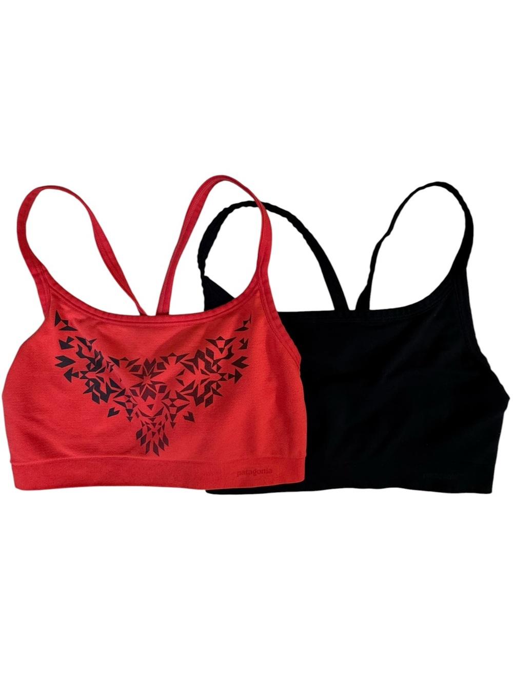 Patagonia Sports Bra Bundle Sz M Black & Orange Seamless Racer Athletic Yoga Gym